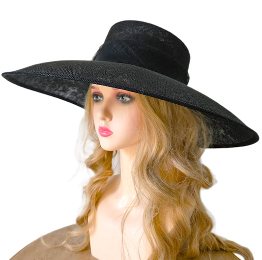 Large Black Hat with a Wide Brim - Ladies Occasion Hats - Racing Hats for Women - Black Church Hat