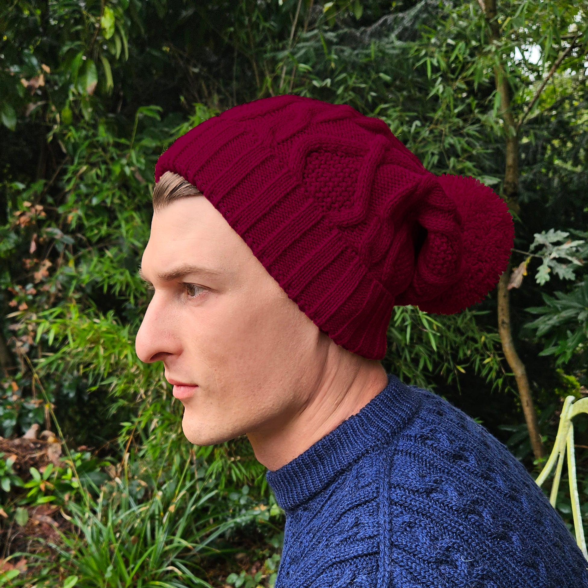 Bobble Hat for Men Burgundy Men s Woolly Hat Dark Red Long Slouch Winter Beanie for Men Entire Empire