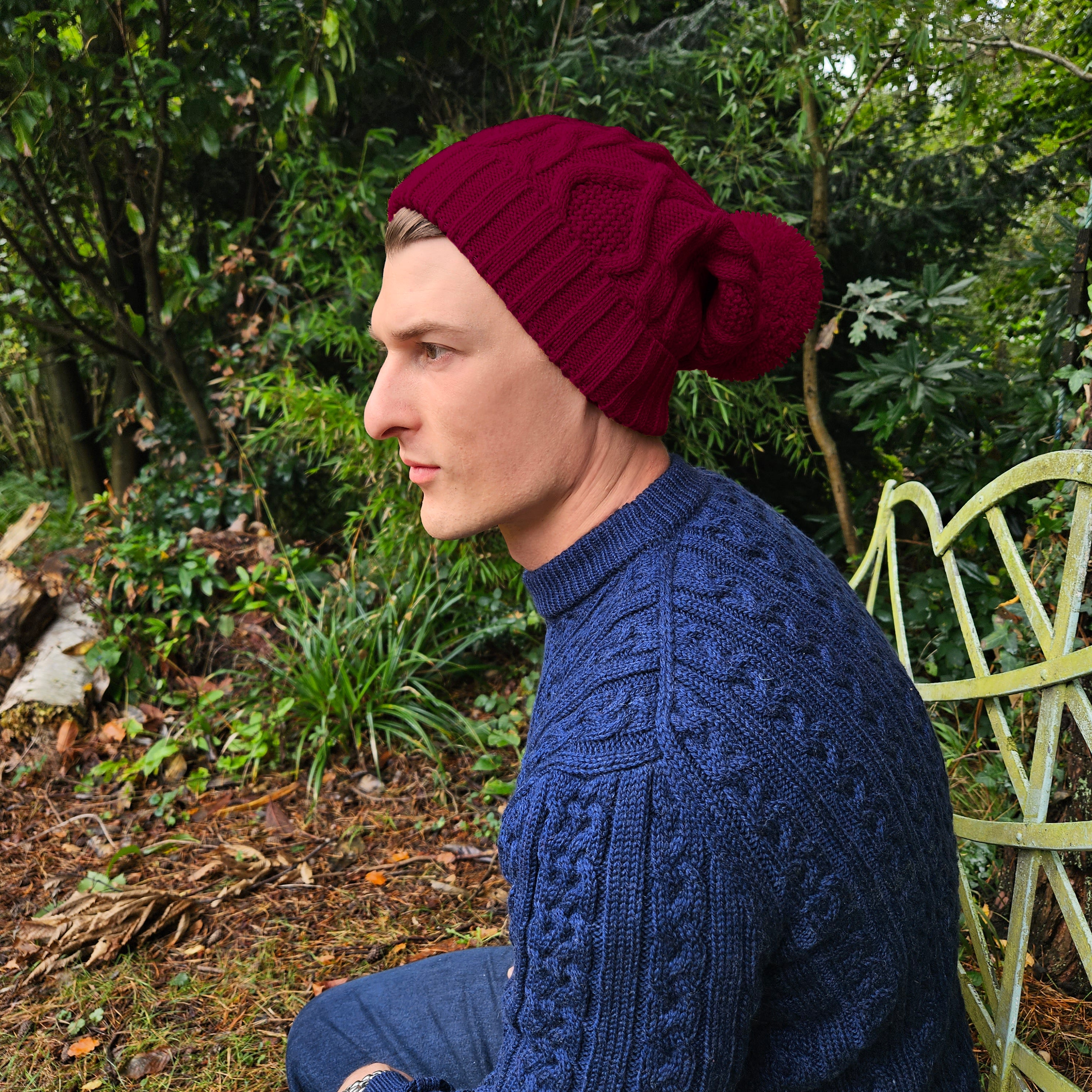 Bobble Hat for Men Burgundy Men s Woolly Hat Dark Red Long Slouch Winter Beanie for Men Entire Empire