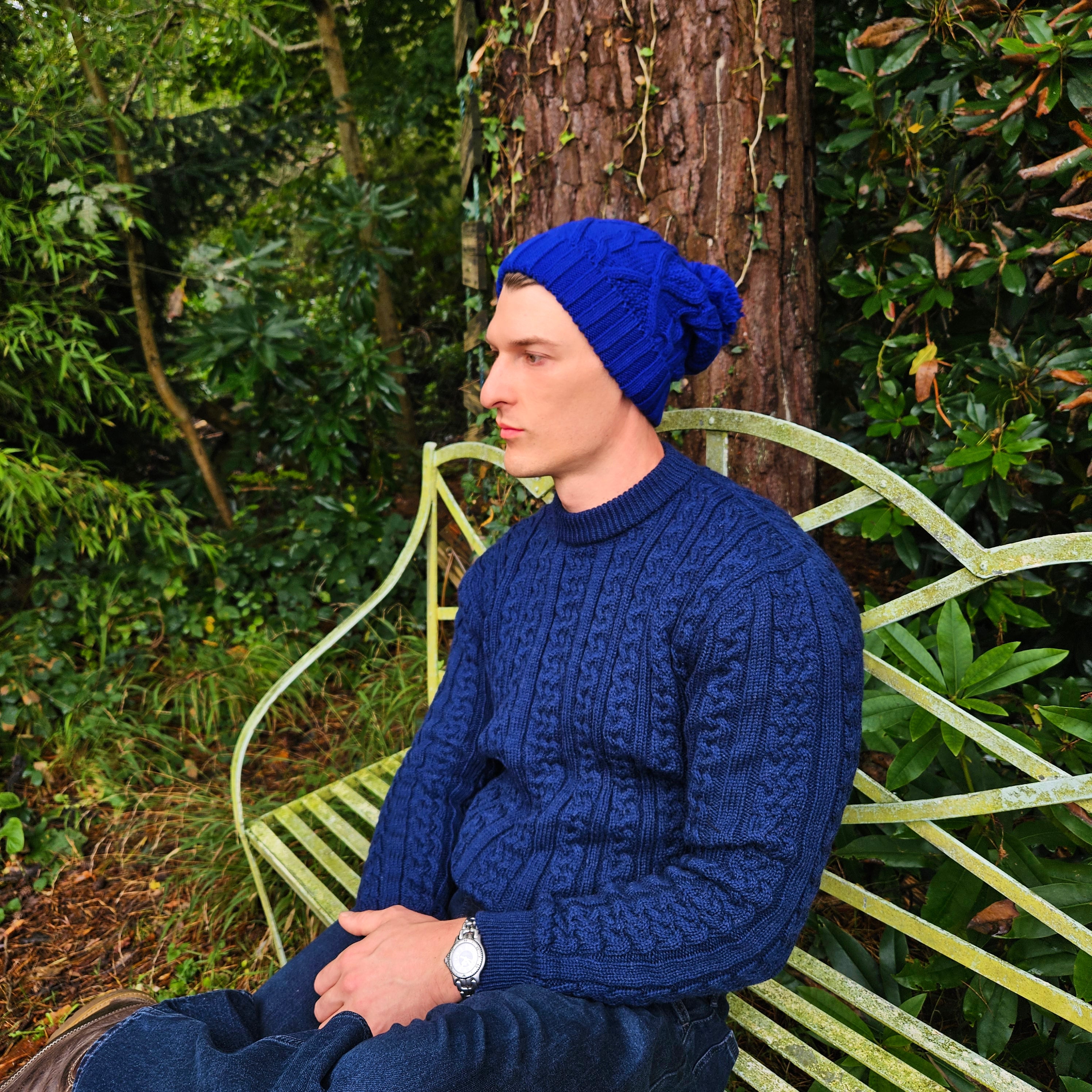 Bobble Hat for Men Blue Men s Woolly Hat Royal Blue Long Slouch Winter Beanie for Men Entire Empire