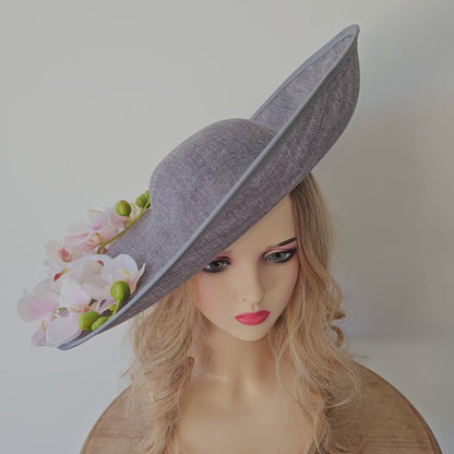 Extra Large Ascot Hat Grey White - Wedding Hats - Derby Hats - Church Hats for Ladies