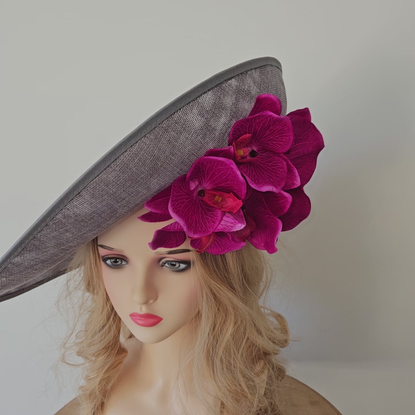 Extra Large Ascot Hat Grey Magenta Pink Wedding Hat Hat for Racing Occasion Hat Entire Empire